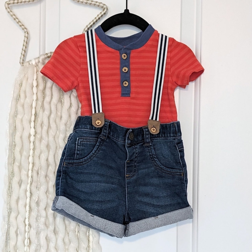 Cat & Jack Suspenders Outfit Set, 12m